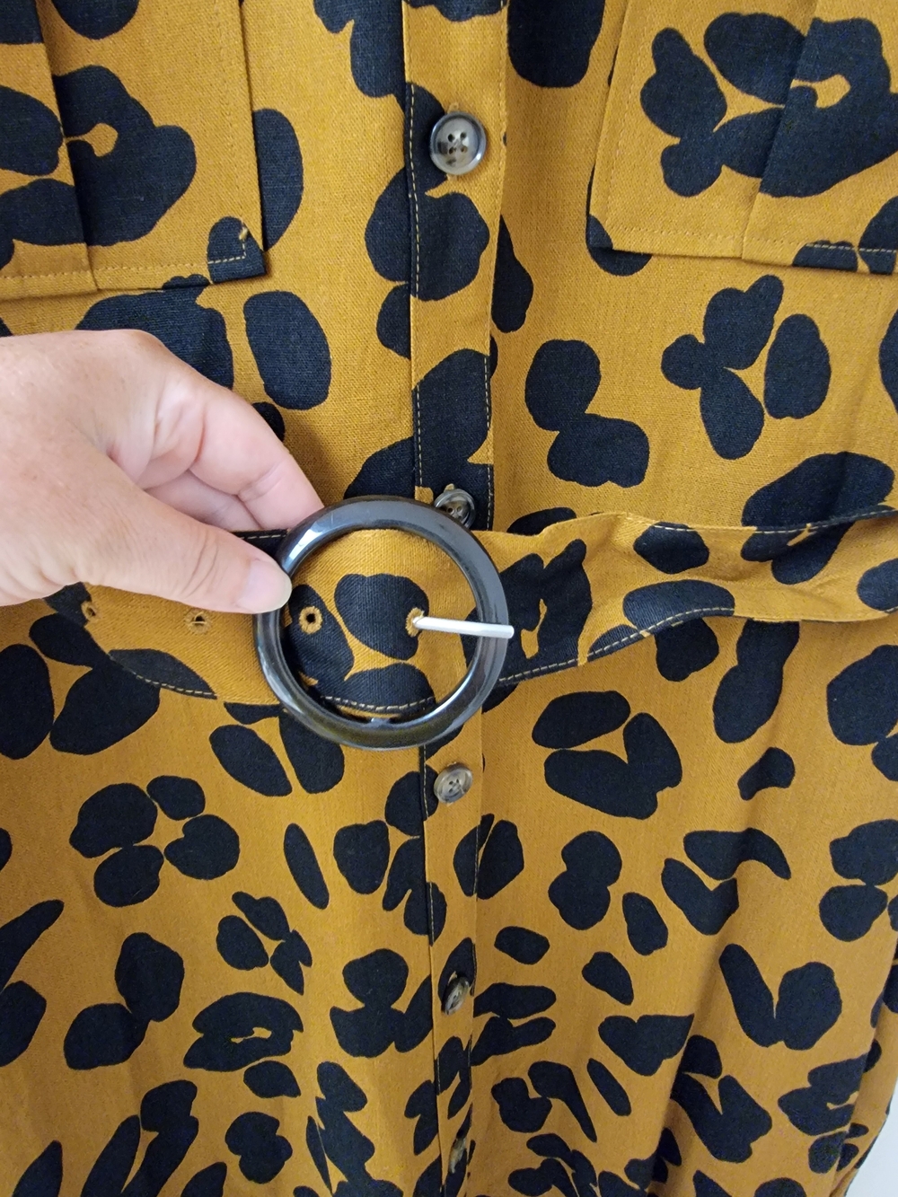 Who What Wear Mustard and Black Leopard Midi Safari Utility Shirt Dress - Picture 9 of 11